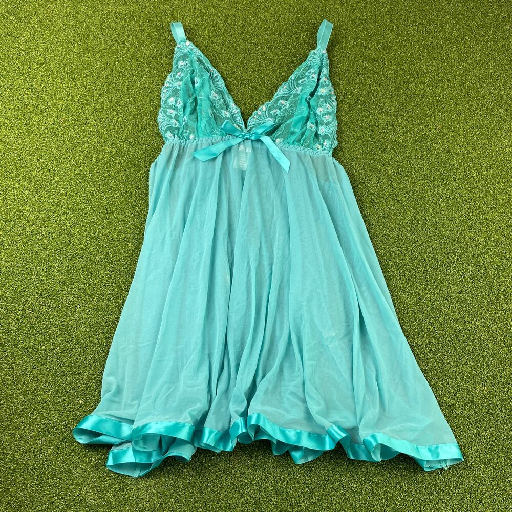 Vintage Spree Light Blue Lace Mesh Babydoll Lingerie Sleep Dress Sz 1X